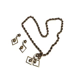 80s Chunky Gold Round Rope Chain Beads in Hoops Loops Diamond Shape Jewelry Set